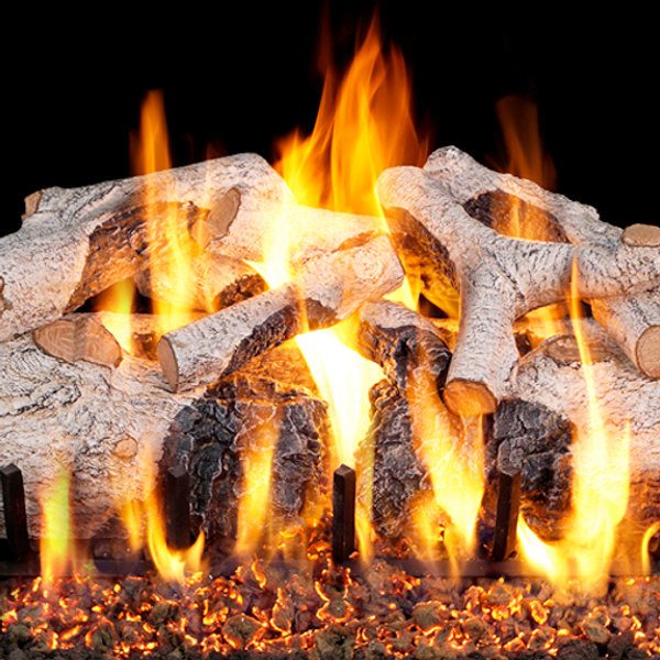 Charred Mountain Birch 18" — gas log set installed by Chimney Pro Cleaners